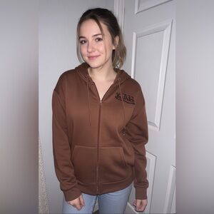 Von Dutch Brown Full-Zip Hoodie with embroidered Logo